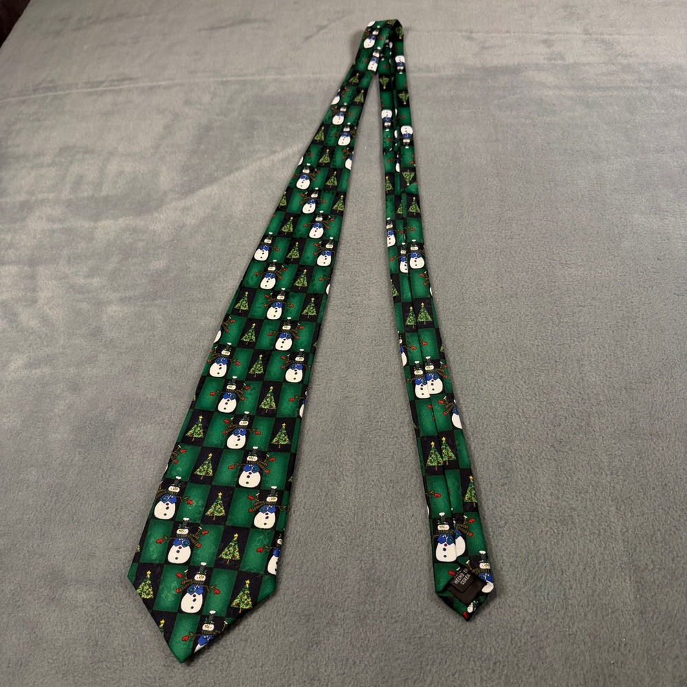 Yule Tie Greetings Hallmark Christmas Tie Green Black Snowman Christmas Tree